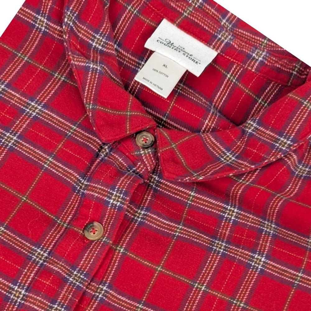 Vermont Country Store Red Plaid Flannel Tiered Midi dress XL Lagenlook Cottage